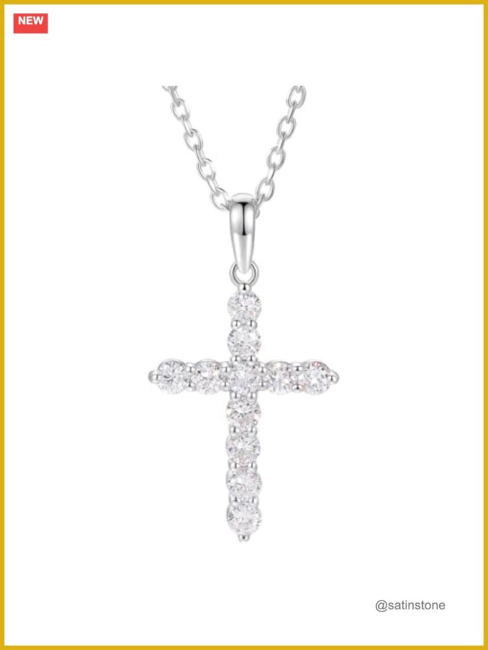 Lab Grown Diamond Cross Necklace Sterling Silver 18K Gold Plated 18" Chain